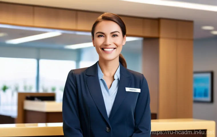 보건의료행정사 자격증 취득 과정 - A highly detailed, realistic image of a female medical administrator in her late 30s, with a warm an...