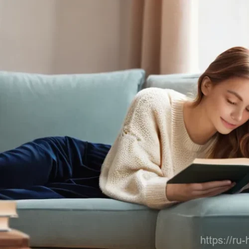 Home 20 보건의료행정사와 병원코디네이터 비교 - A young woman (mid-20s) with soft, flowing brown hair, comfortably seated on a plush velvet sofa, en...