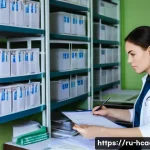 Home 13 보건의료행정사 신규 취업 후 유의사항 - A busy medical office scene in Russia featuring a female medical administrator at a desk surrounded ...
